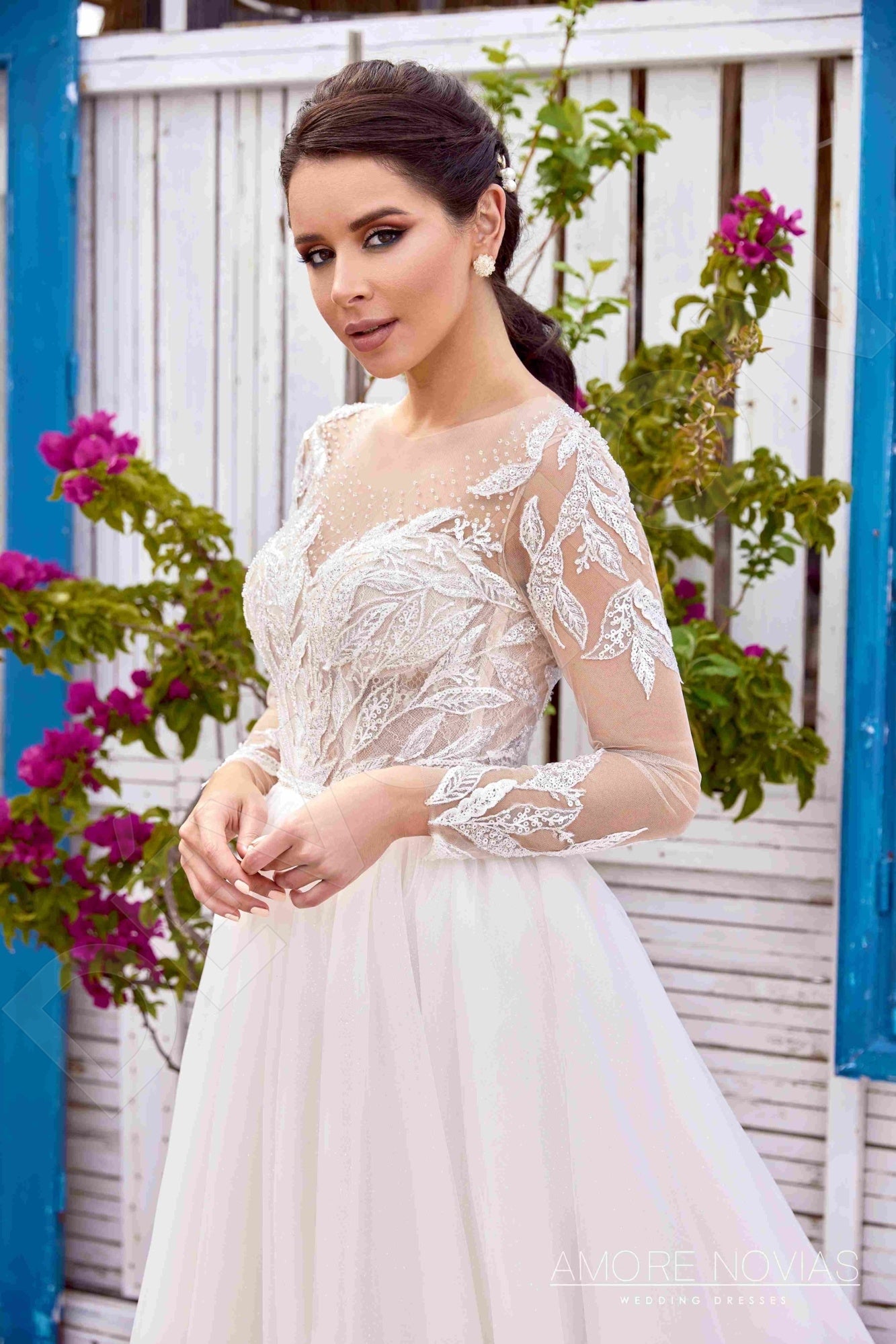Christa A-line Jewel Milk Blush Wedding dress