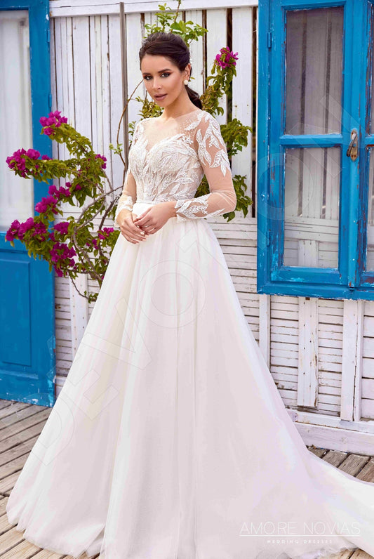 Christa A-line Jewel Milk Blush Wedding dress