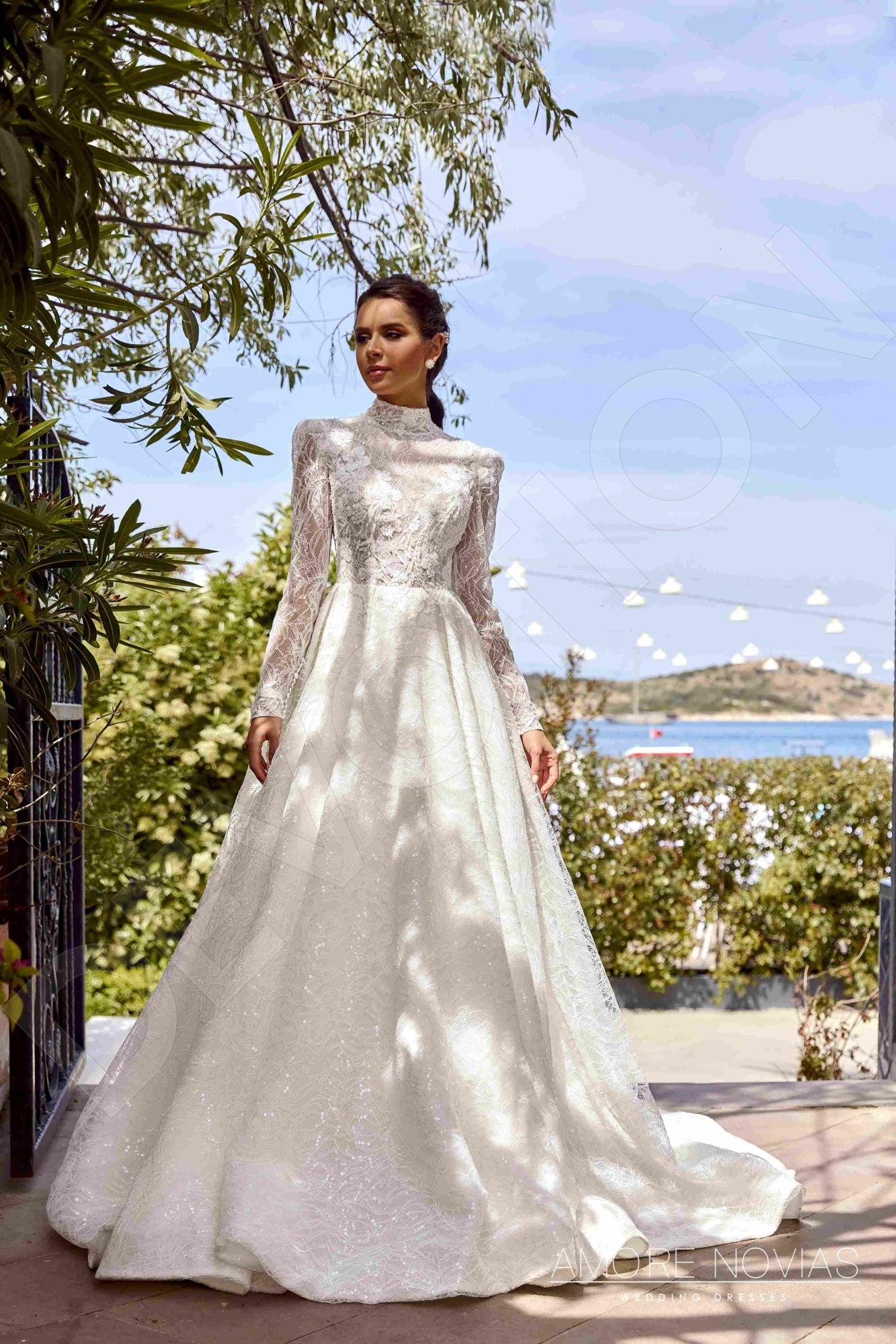 Carlinia A-line High neck Ivory Wedding dress