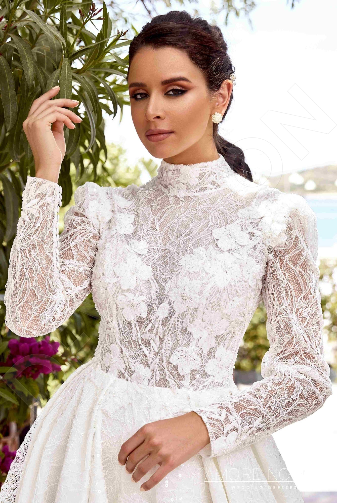 Carlinia A-line High neck Ivory Wedding dress