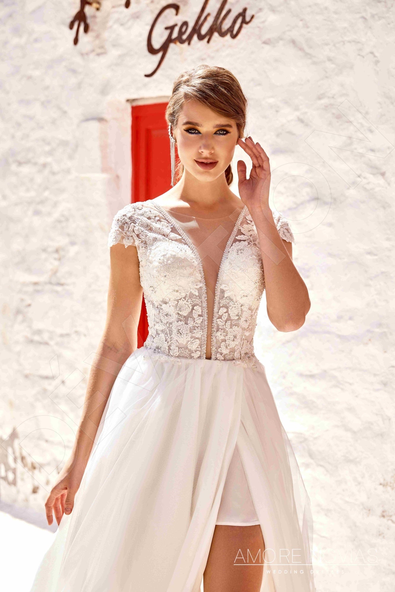 Dianis A-line Deep V-neck Ivory Wedding dress