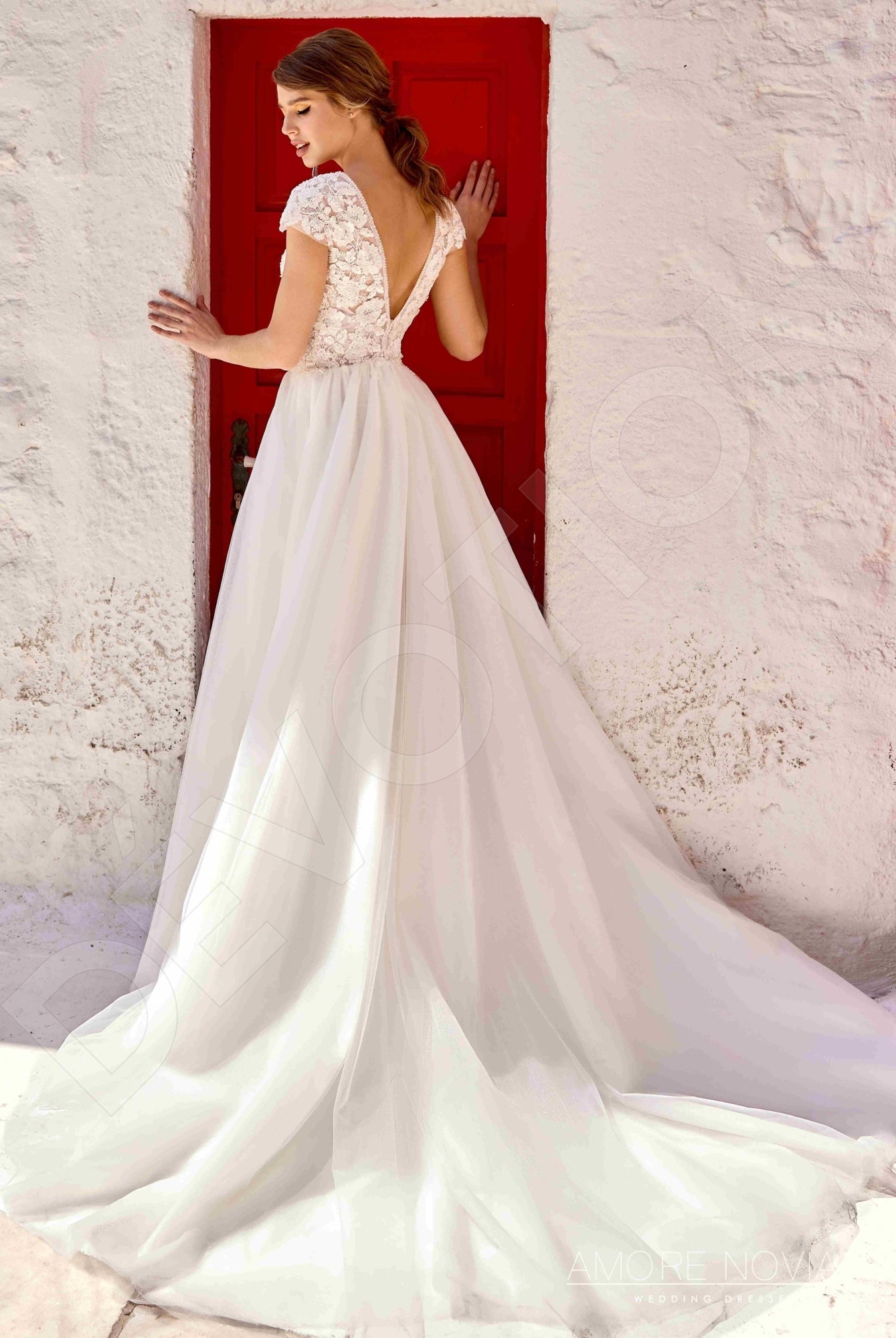 Dianis A-line Deep V-neck Ivory Wedding dress