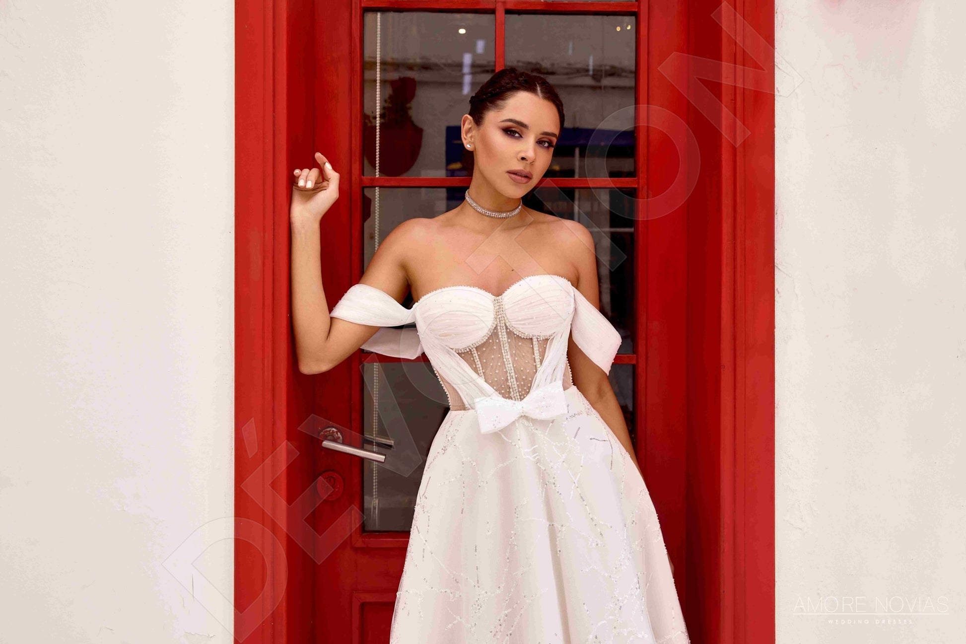 Kylies A-line Off-shoulder/Drop shoulders Milk Blush Wedding dress