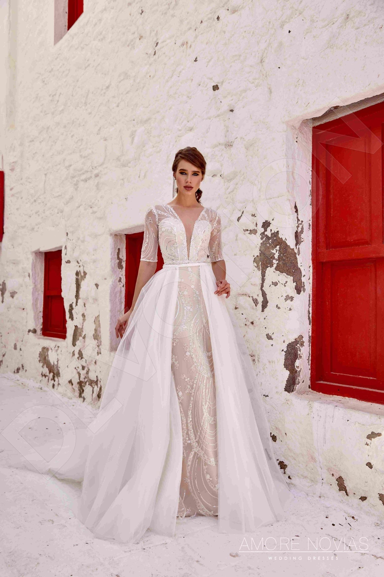 Rickie Trumpet/Mermaid Deep V-neck Milk Nude Wedding dress