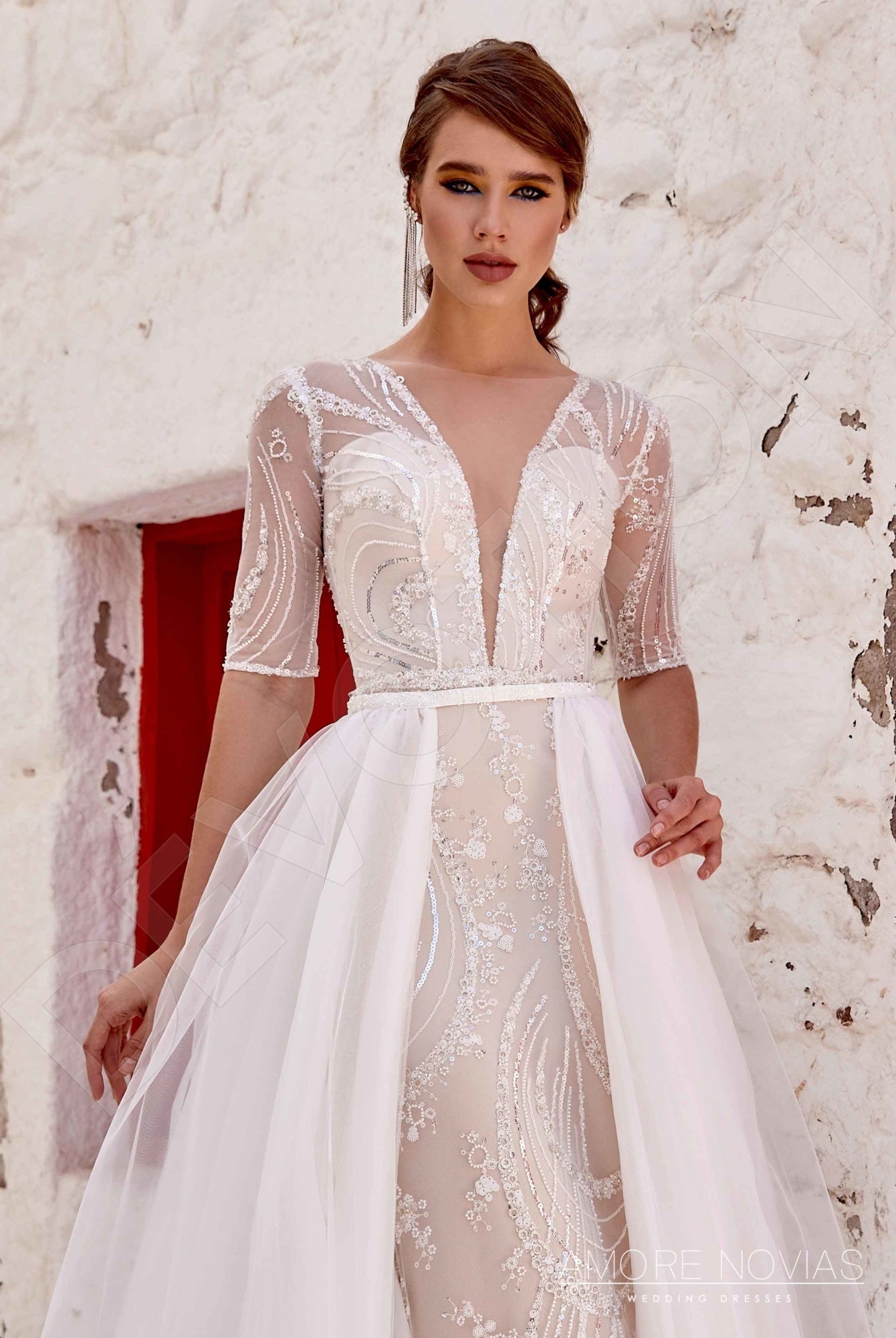 Rickie Full back Trumpet/Mermaid Half sleeve Wedding Dress 5