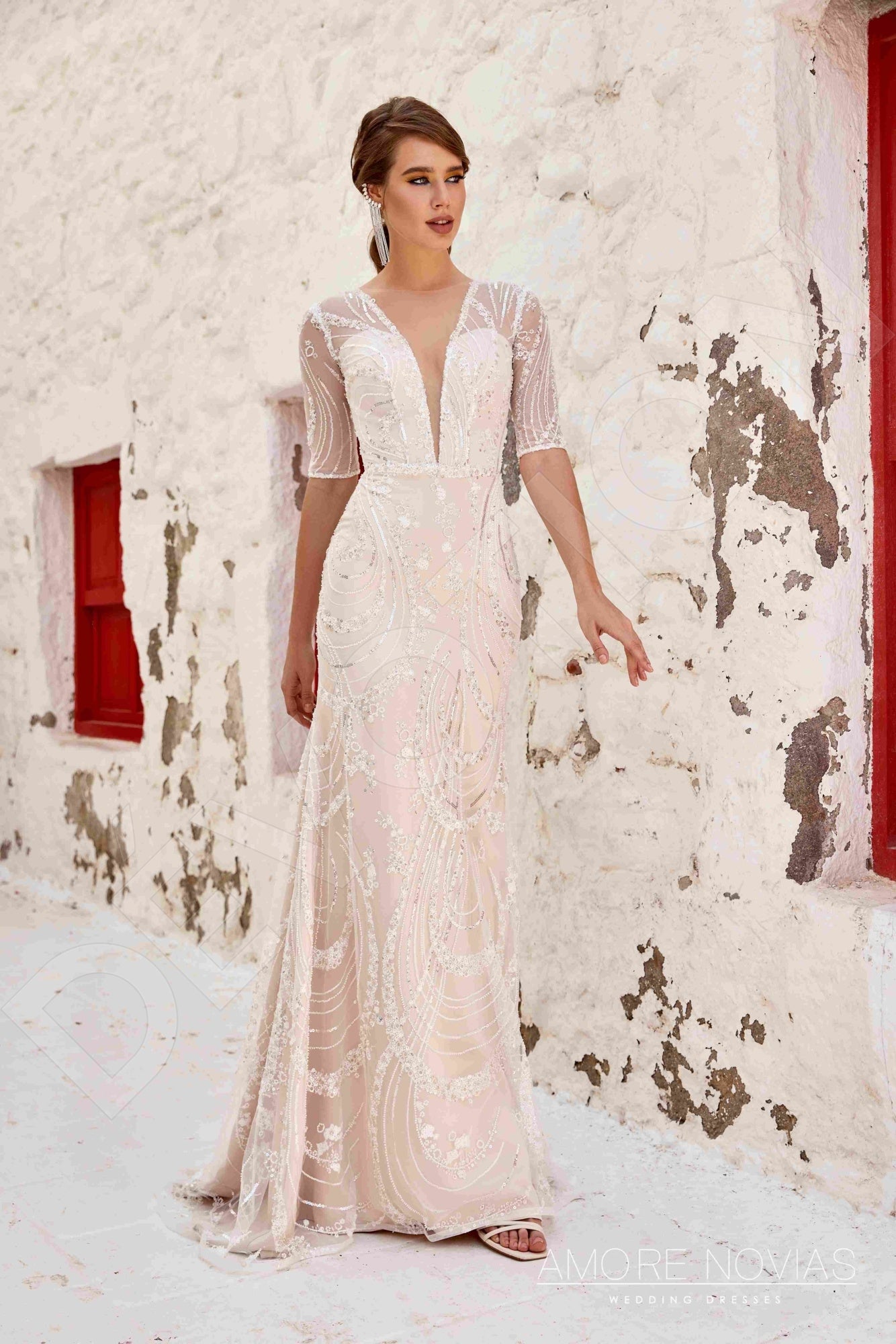 Rickie Trumpet/Mermaid Deep V-neck Milk Nude Wedding dress