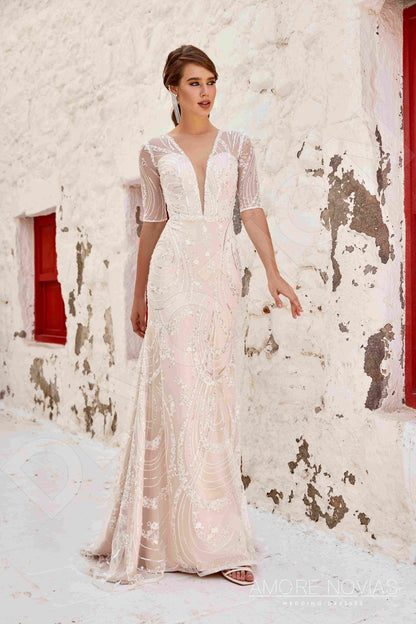 Rickie Full back Trumpet/Mermaid Half sleeve Wedding Dress 4