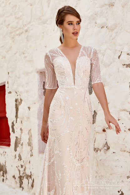 Rickie Full back Trumpet/Mermaid Half sleeve Wedding Dress 7