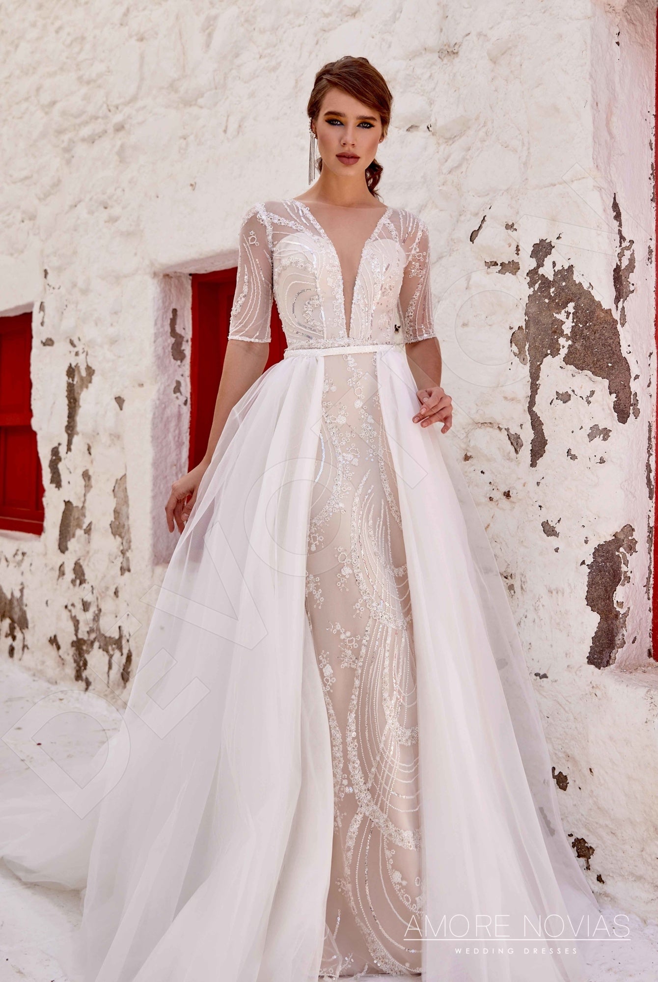Rickie Full back Trumpet/Mermaid Half sleeve Wedding Dress Front