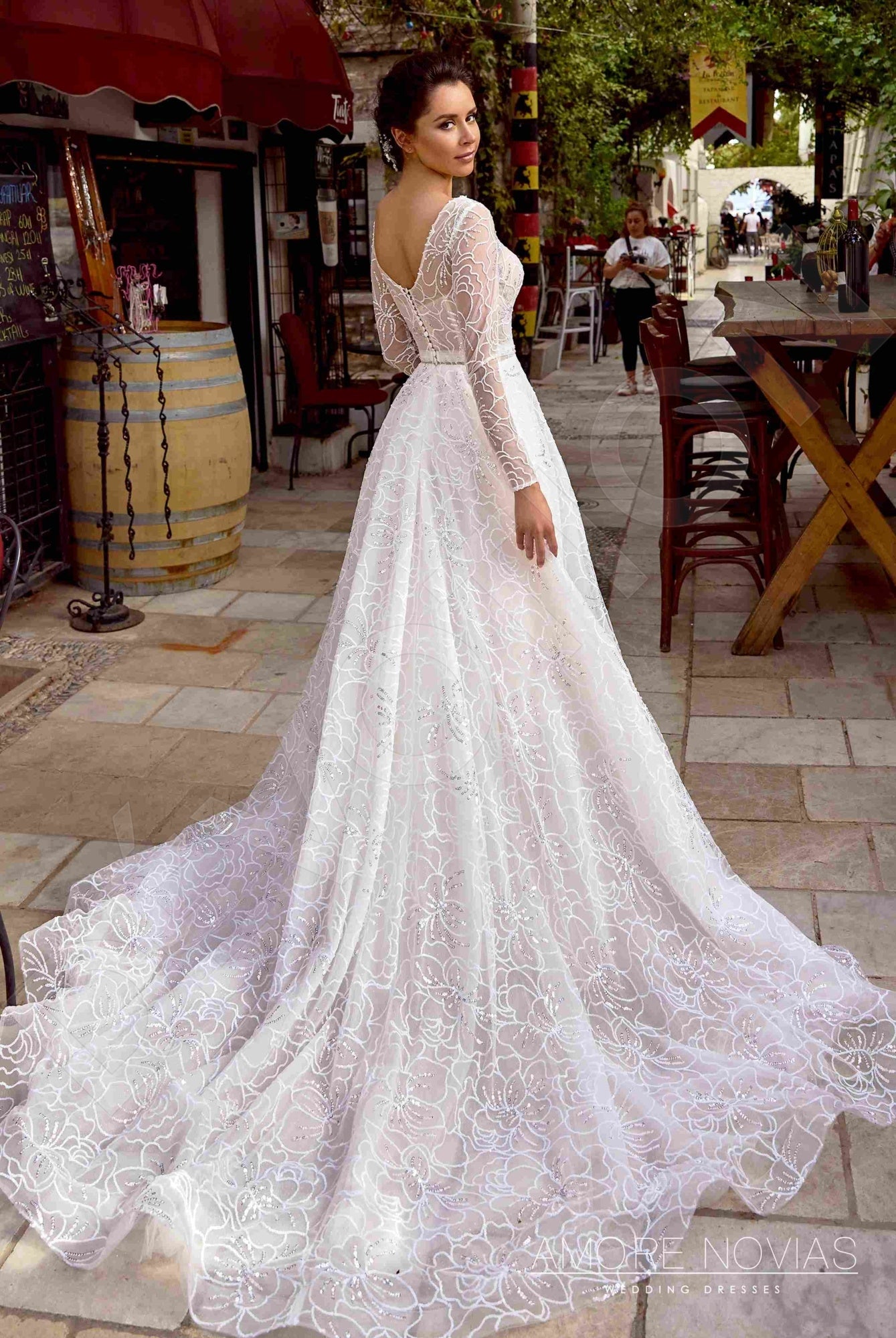 Joey Open back A-line Long sleeve Wedding Dress Back
