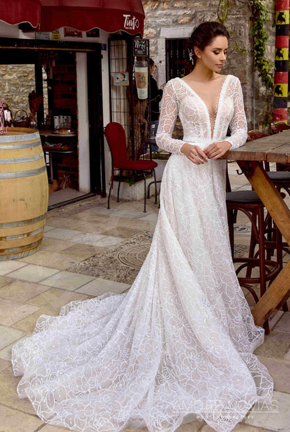 Joey Open back A-line Long sleeve Wedding Dress 5