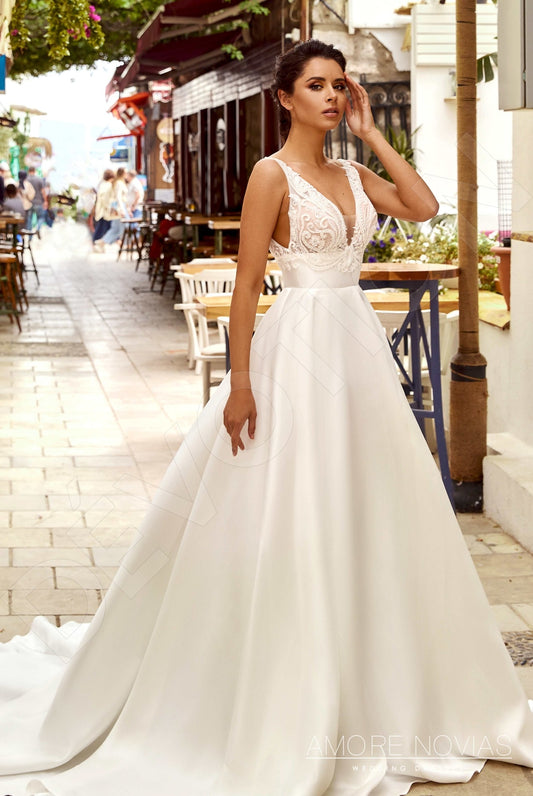 Shannon A-line Deep V-neck Ivory Wedding dress