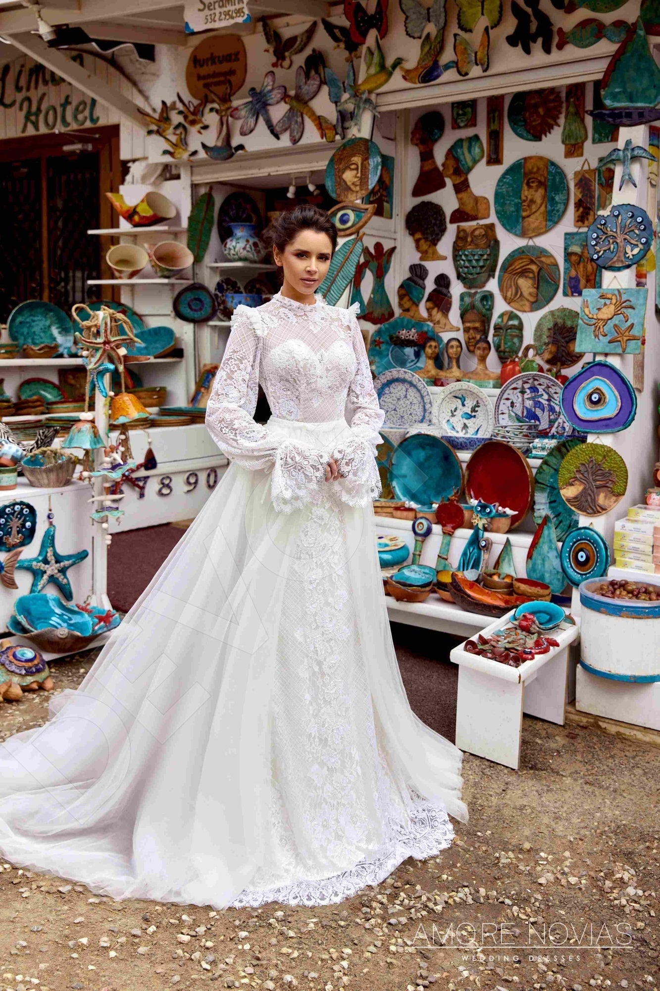 Alana Trumpet/Mermaid High neck Milk Blush Wedding dress