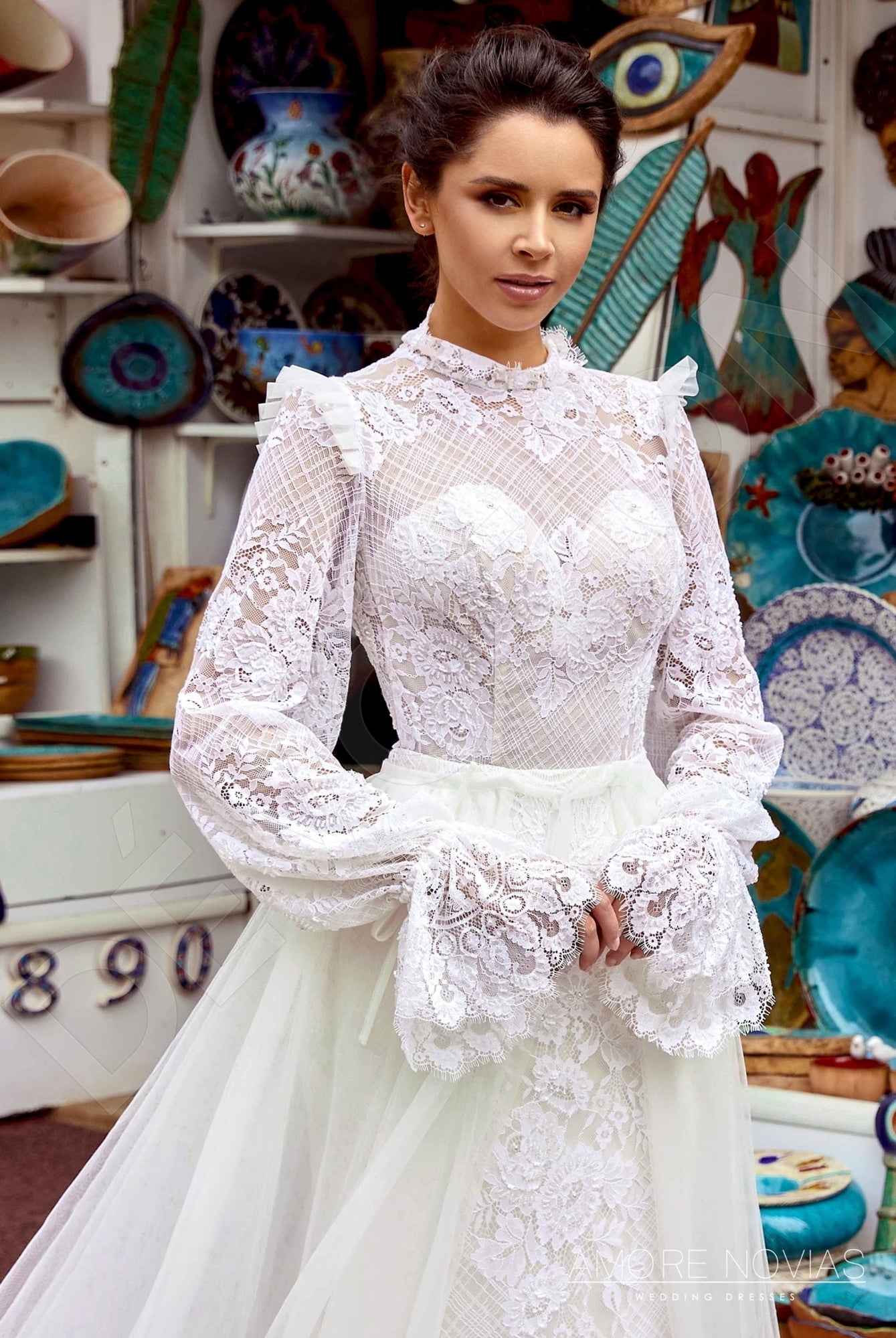 Alana Trumpet/Mermaid High neck Milk Blush Wedding dress