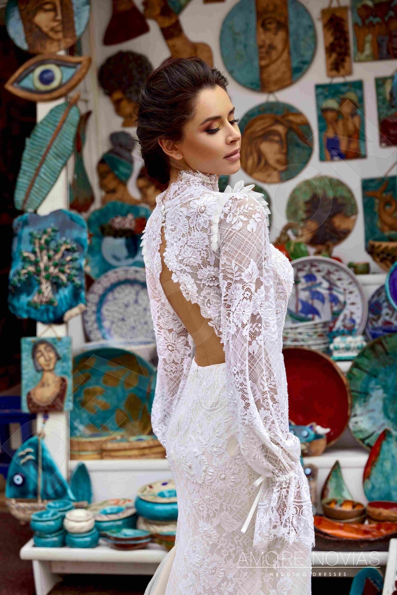 Alana Trumpet/Mermaid High neck Milk Blush Wedding dress