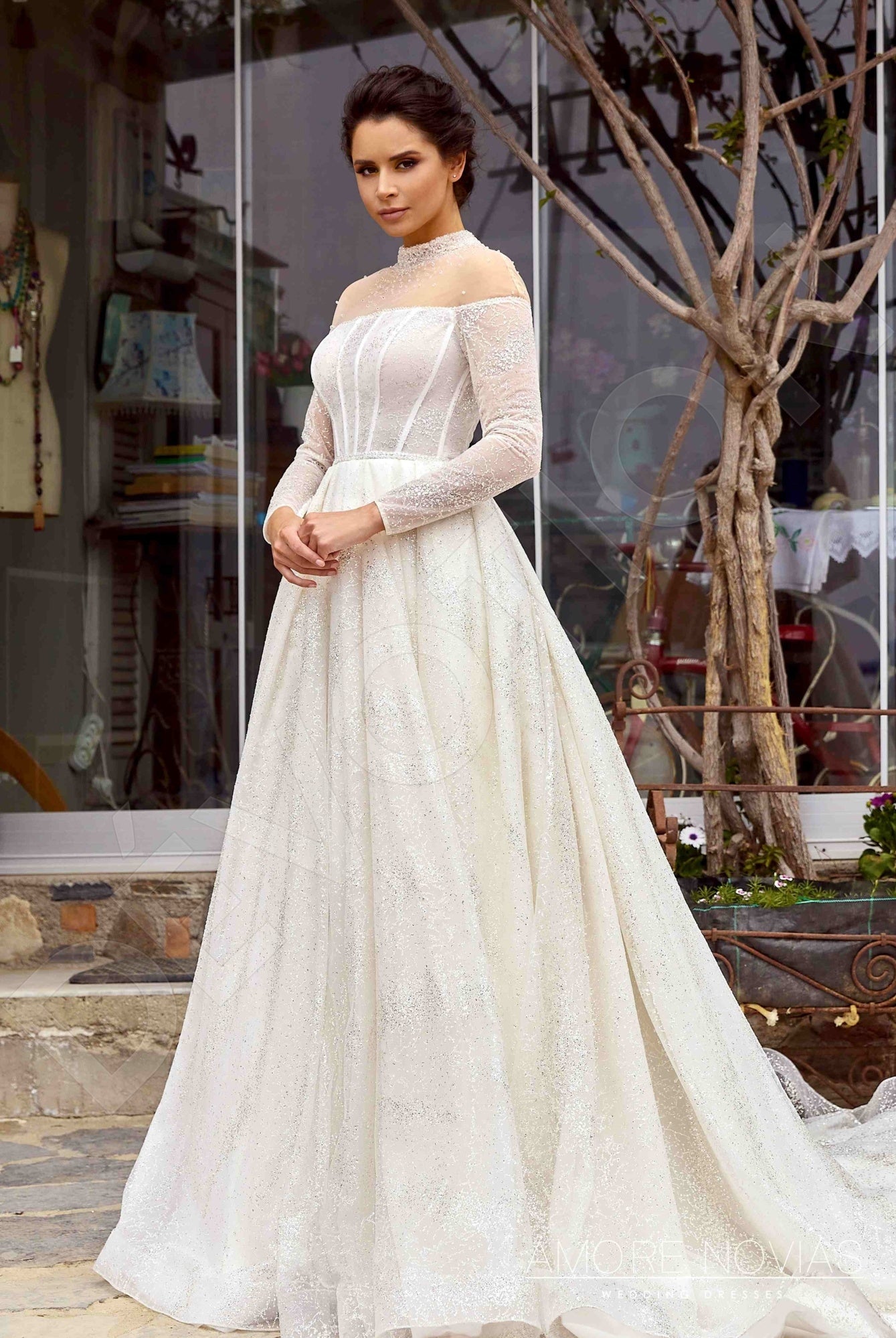 Lindsay Princess/Ball Gown High neck Milk Blush Wedding dress