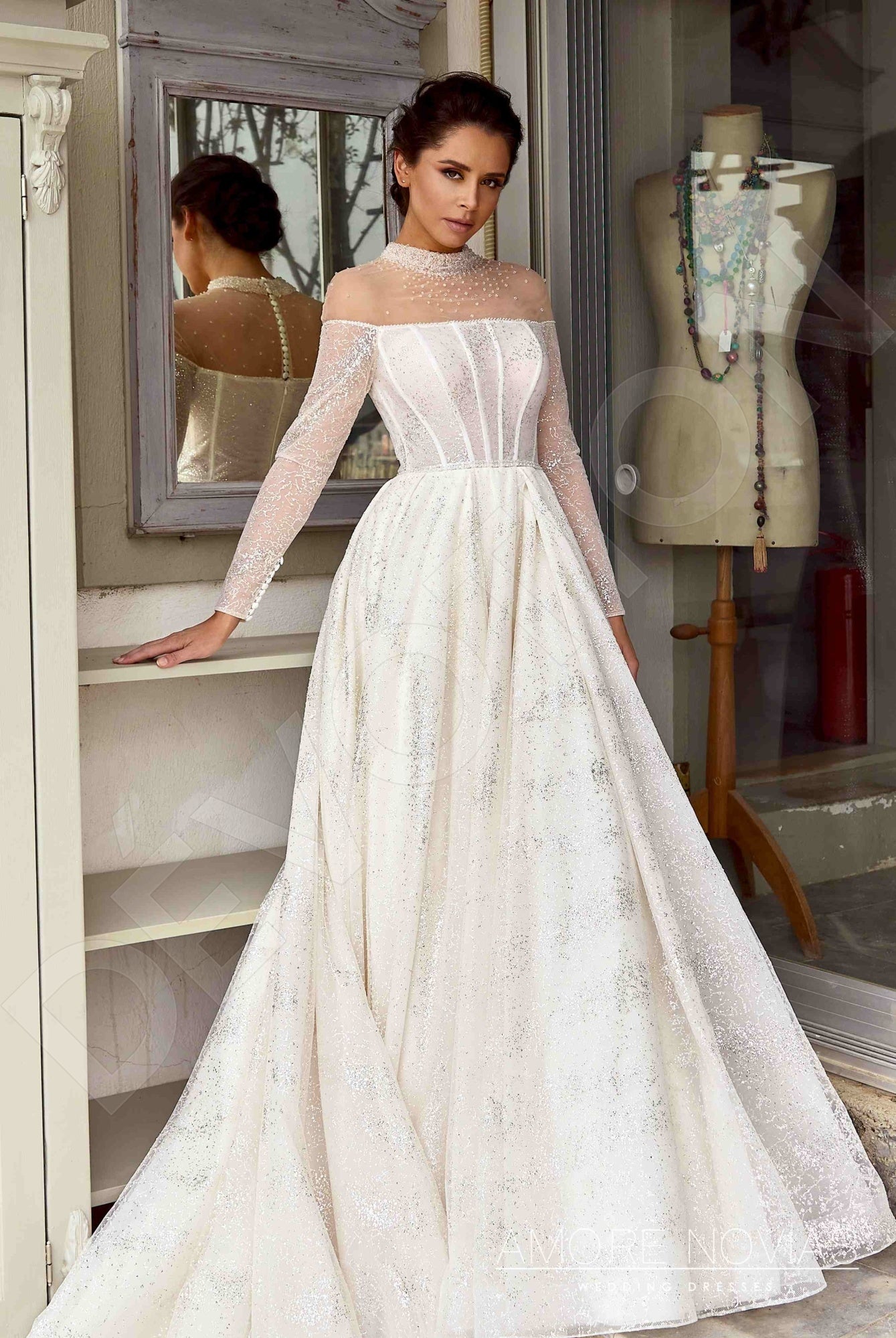 Lindsay Princess/Ball Gown High neck Milk Blush Wedding dress