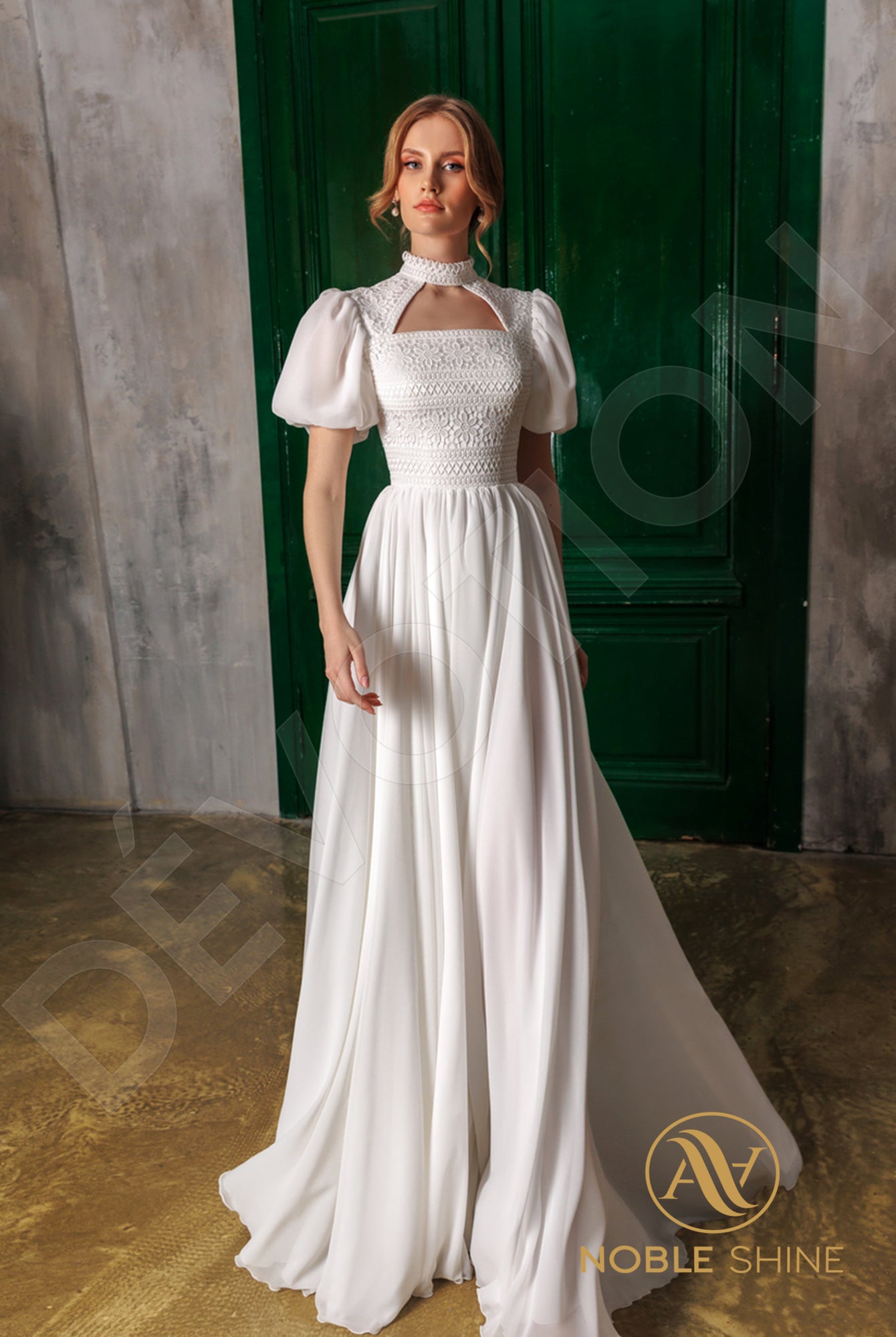 Agavig A-line High neck Milk Wedding dress