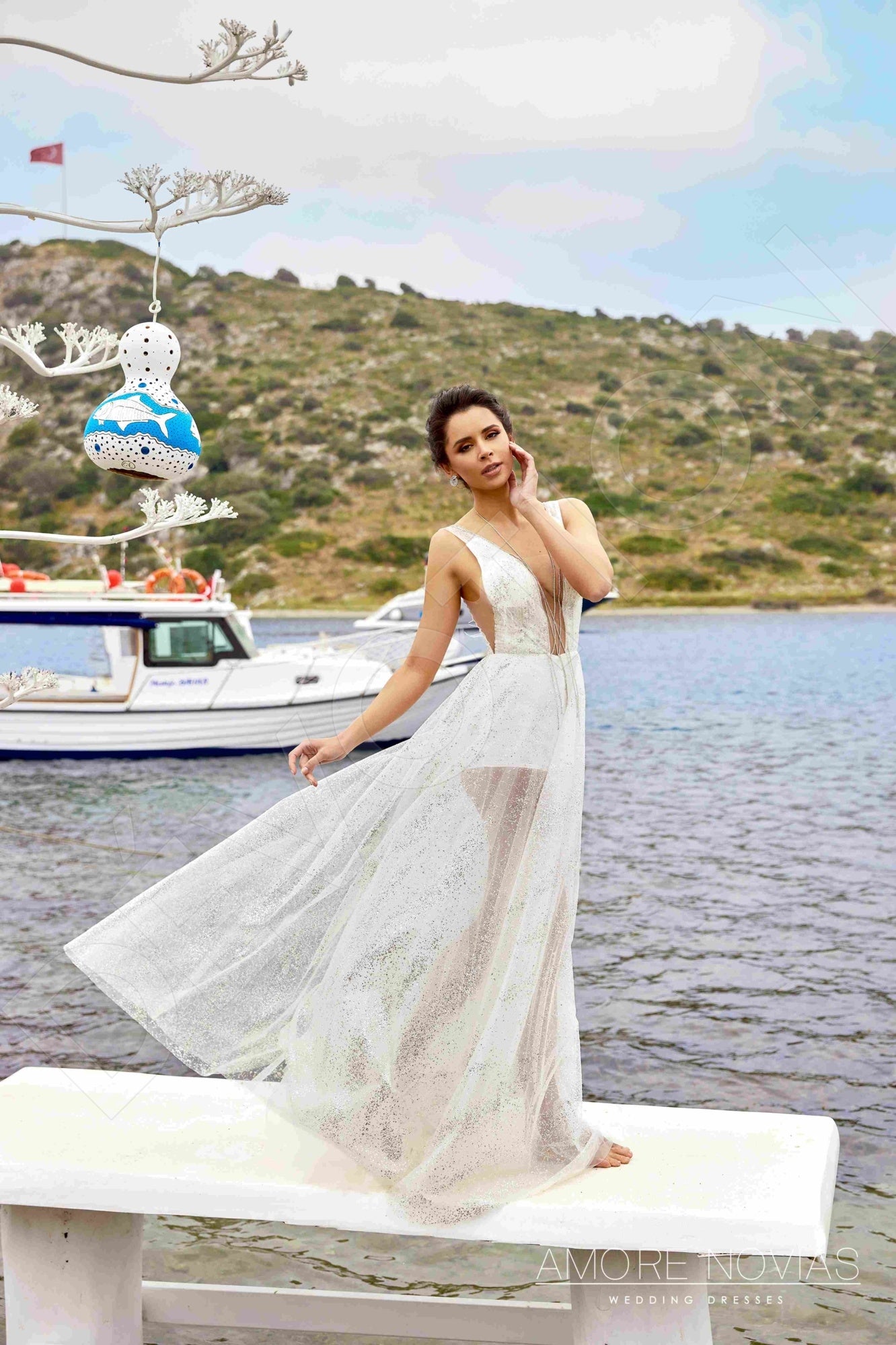 Alexandra A-line Deep V-neck Ivory Wedding dress