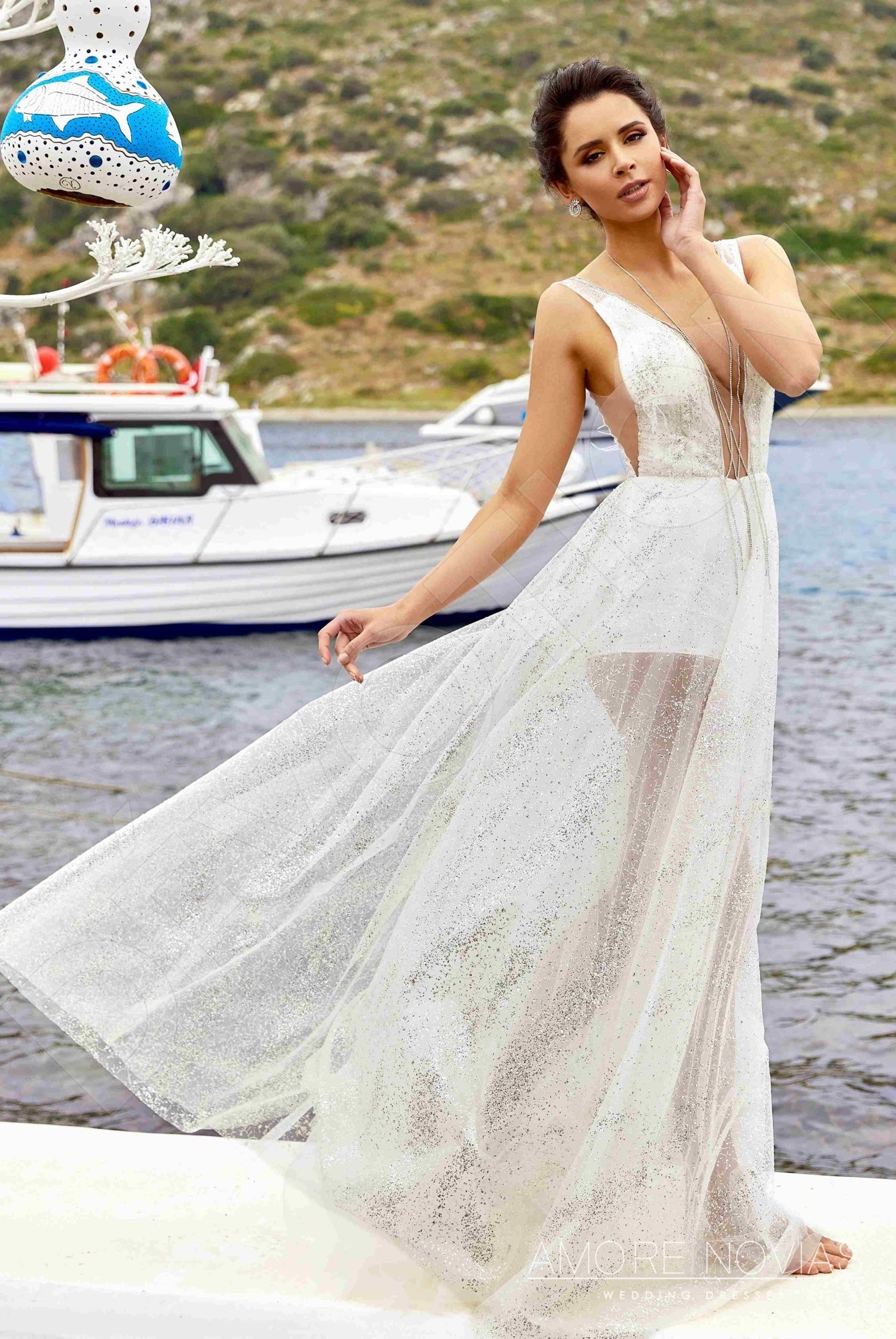 Alexandra A-line Deep V-neck Ivory Wedding dress