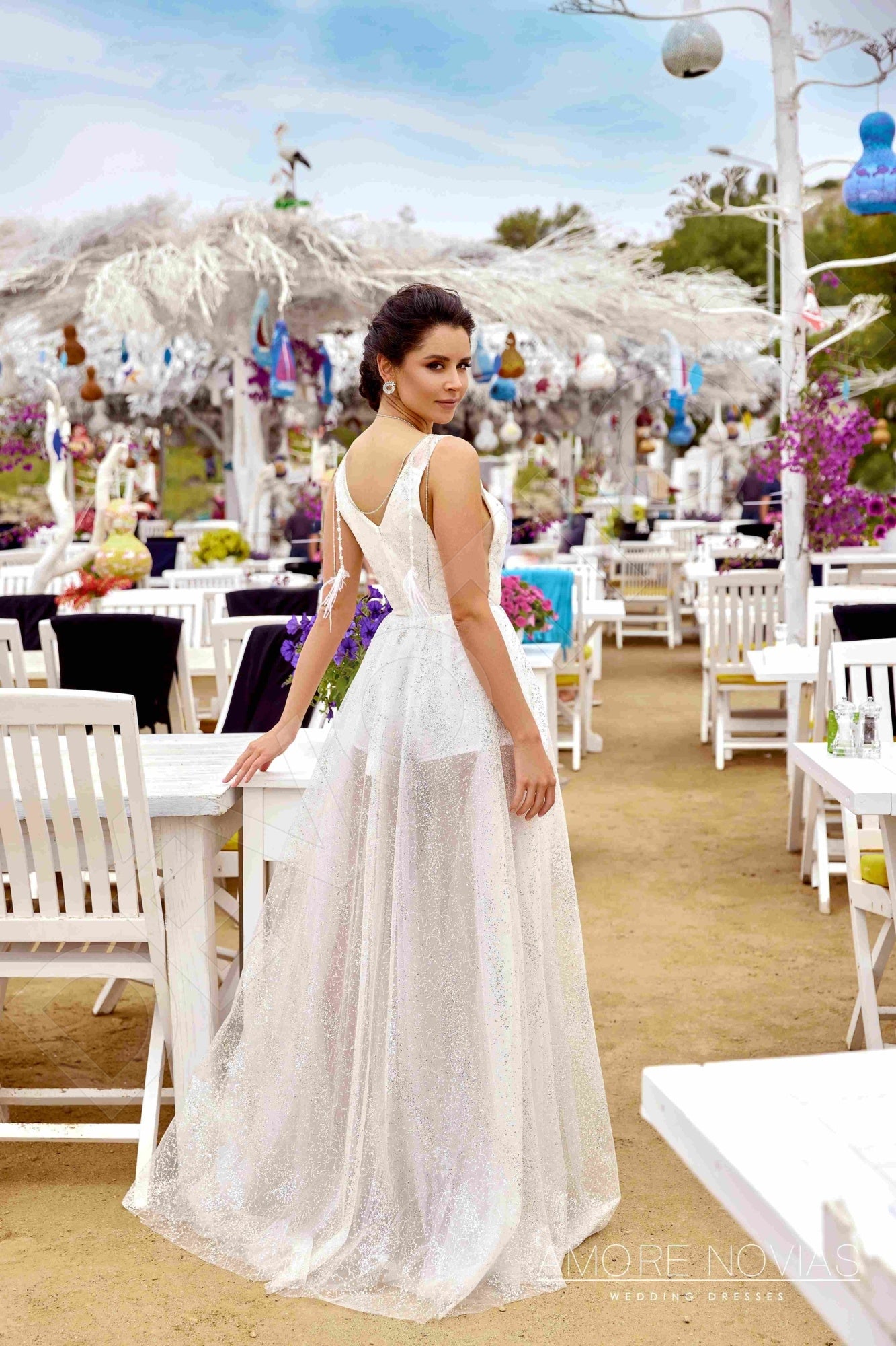 Alexandra A-line Deep V-neck Ivory Wedding dress