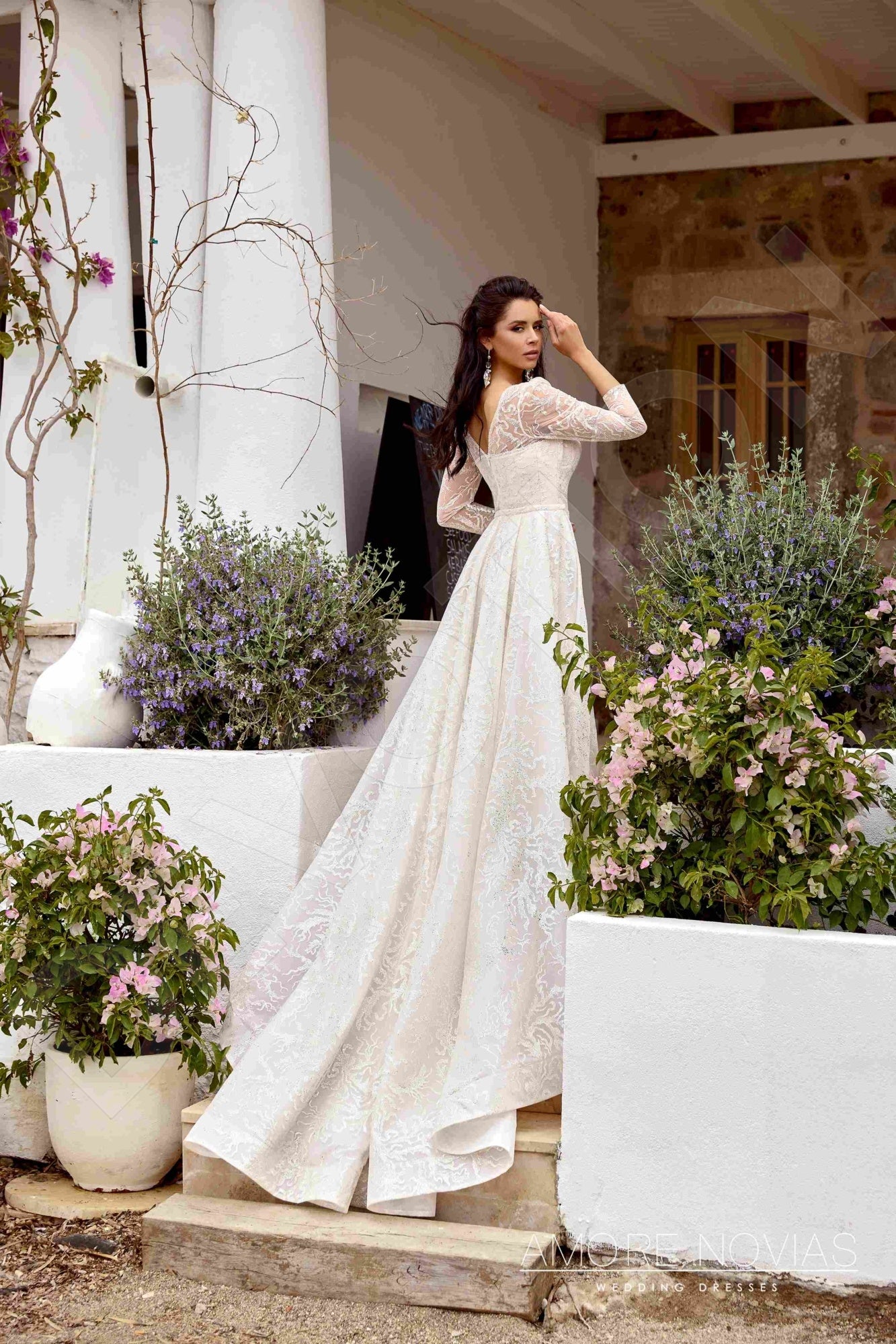 Caroline Open back Trumpet/Mermaid Long sleeve Wedding Dress 7