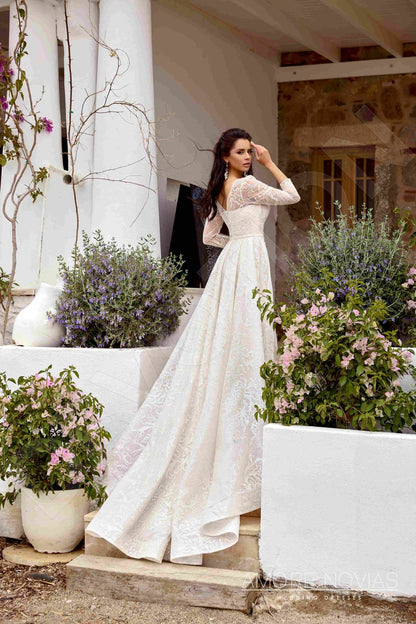 Caroline Open back Trumpet/Mermaid Long sleeve Wedding Dress 7