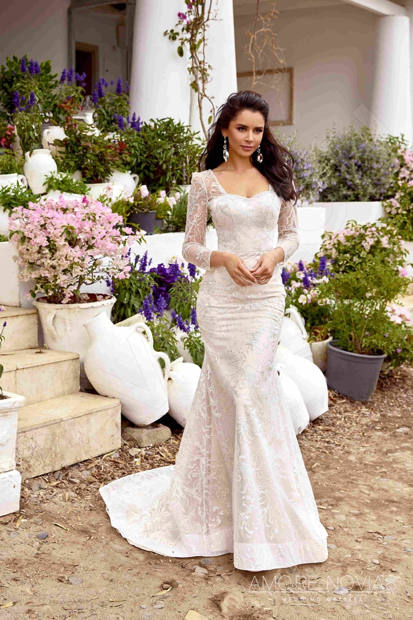 Caroline Open back Trumpet/Mermaid Long sleeve Wedding Dress 9