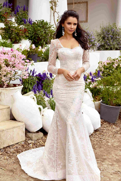 Caroline Open back Trumpet/Mermaid Long sleeve Wedding Dress 4