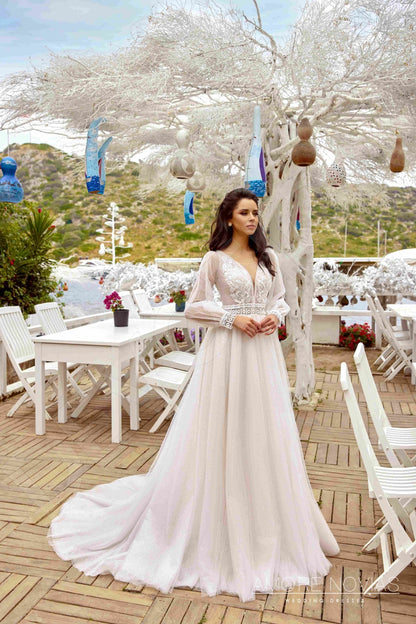 Maxa Open back A-line Long sleeve Wedding Dress 7