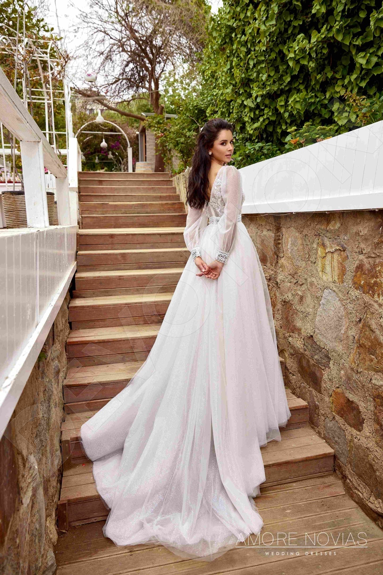 Maxa A-line Deep V-neck Milk Blush Wedding dress