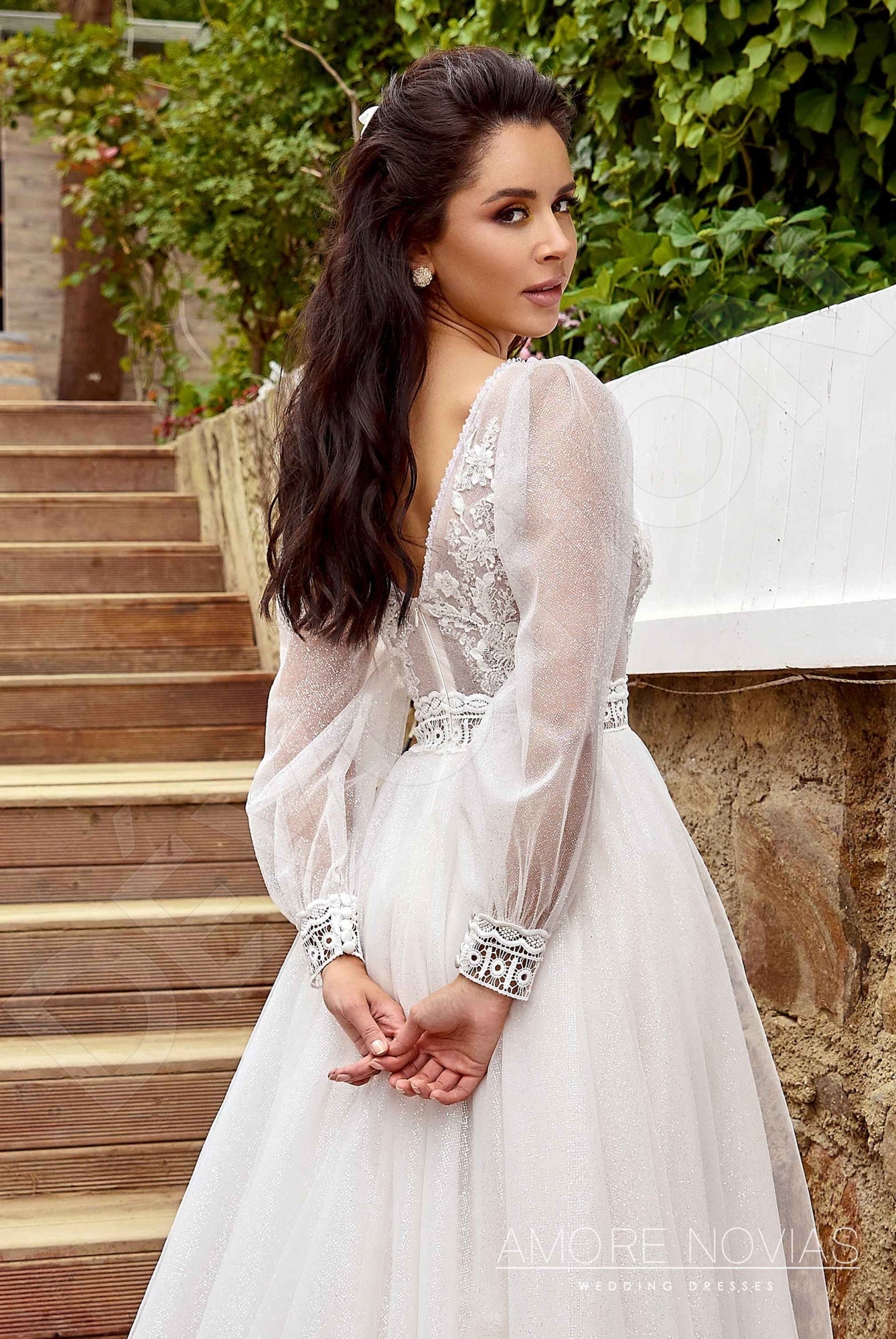 Maxa A-line Deep V-neck Milk Blush Wedding dress