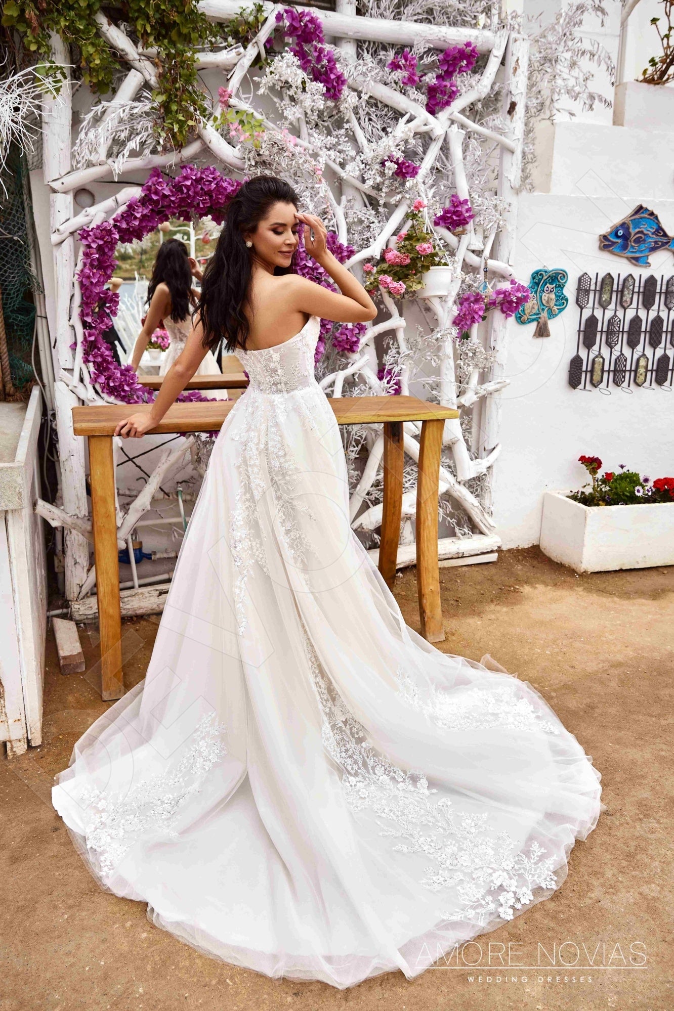 Casey A-line Deep V-neck Milk Blush Wedding dress