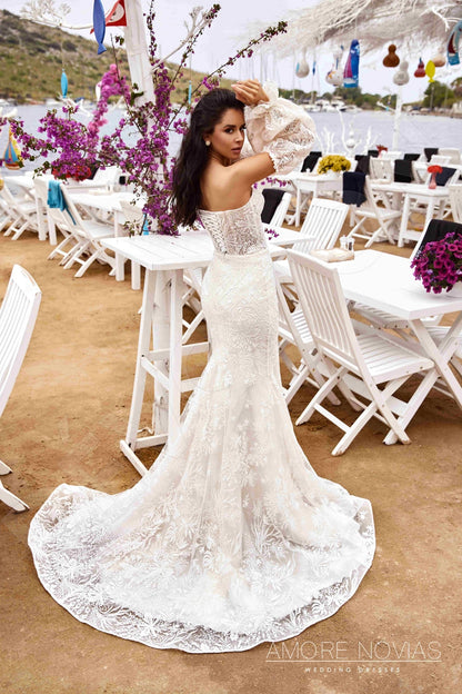Kal Open back Trumpet/Mermaid Strapless Wedding Dress 8