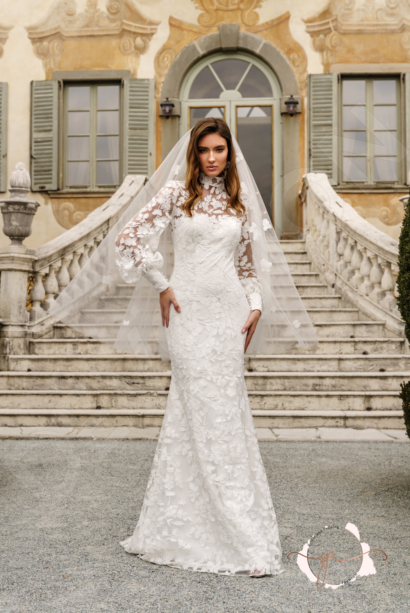 Aymora Trumpet/Mermaid High neck Milk Wedding dress