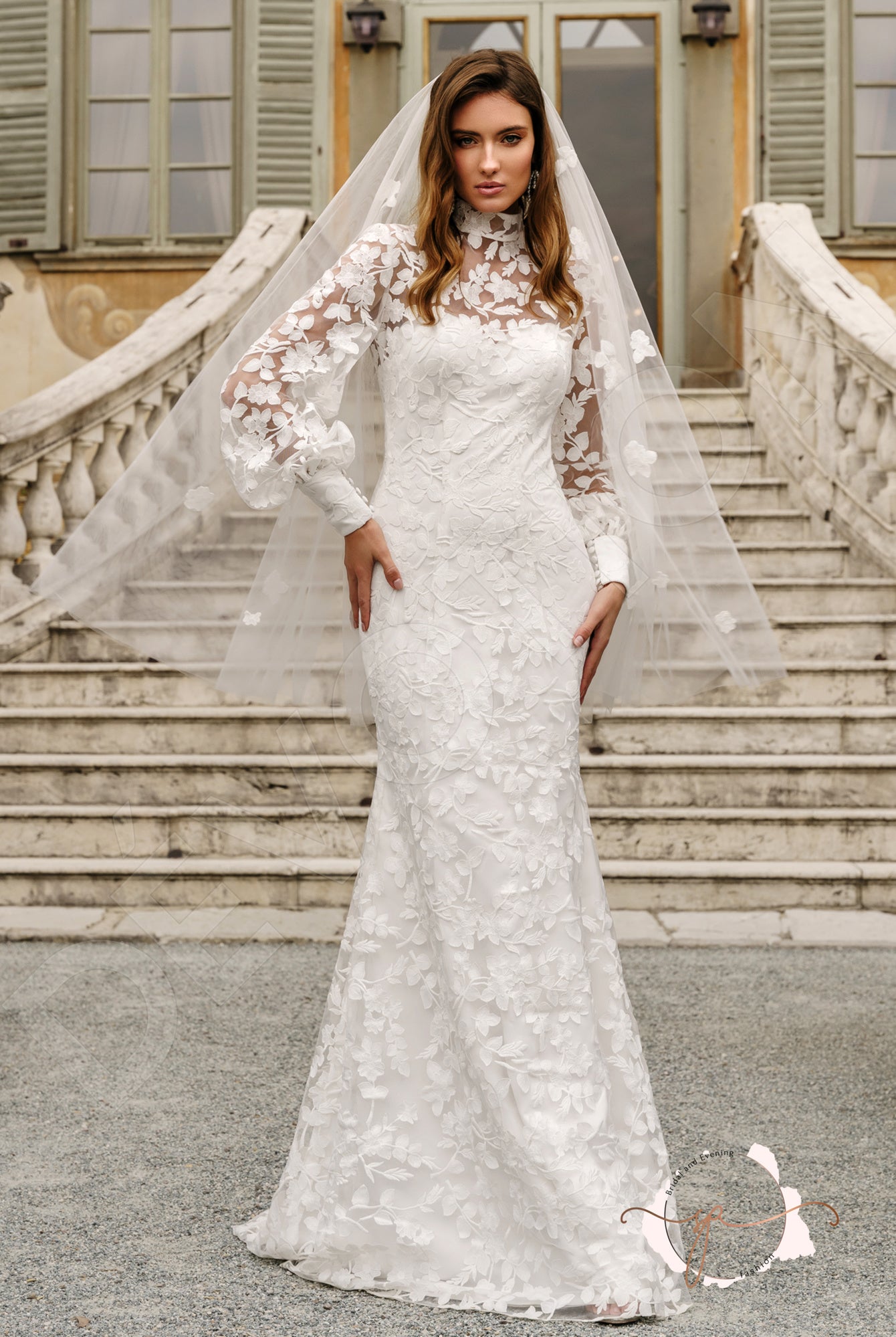 Aymora Trumpet/Mermaid High neck Milk Wedding dress