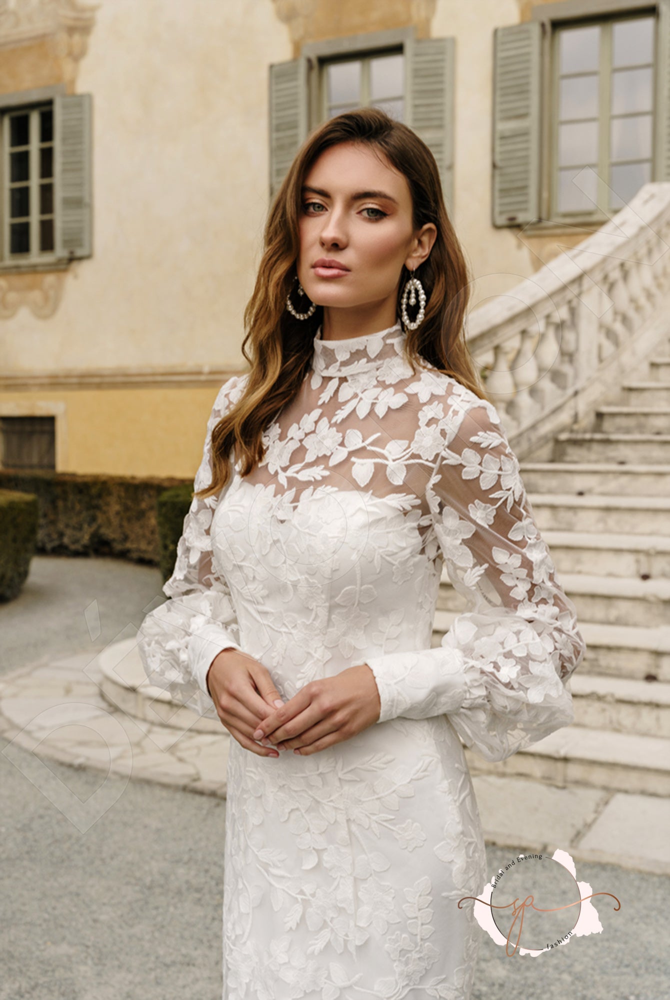 Aymora Trumpet/Mermaid High neck Milk Wedding dress