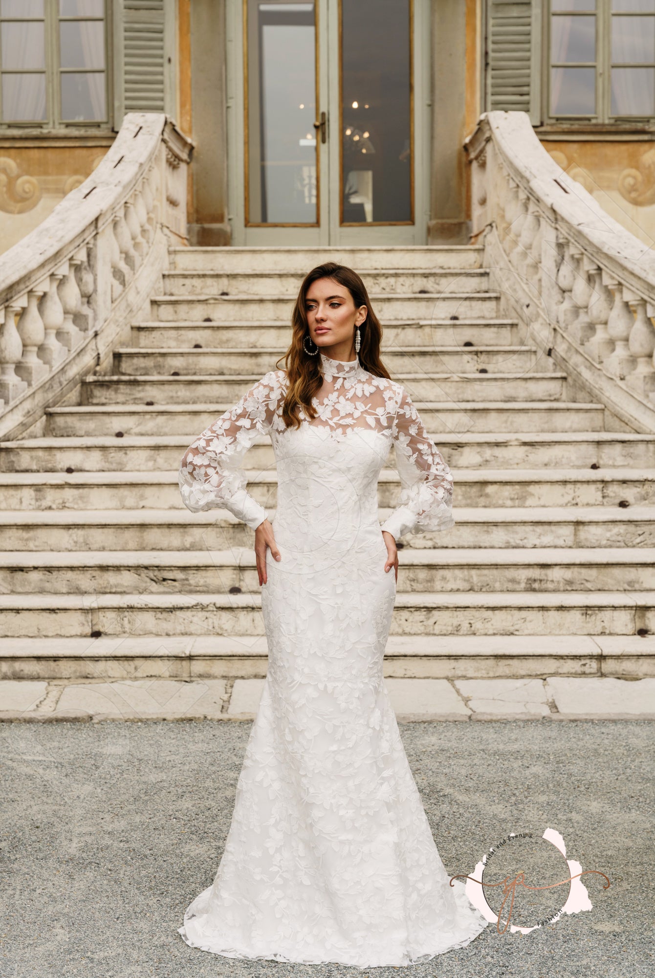 Aymora Trumpet/Mermaid High neck Milk Wedding dress