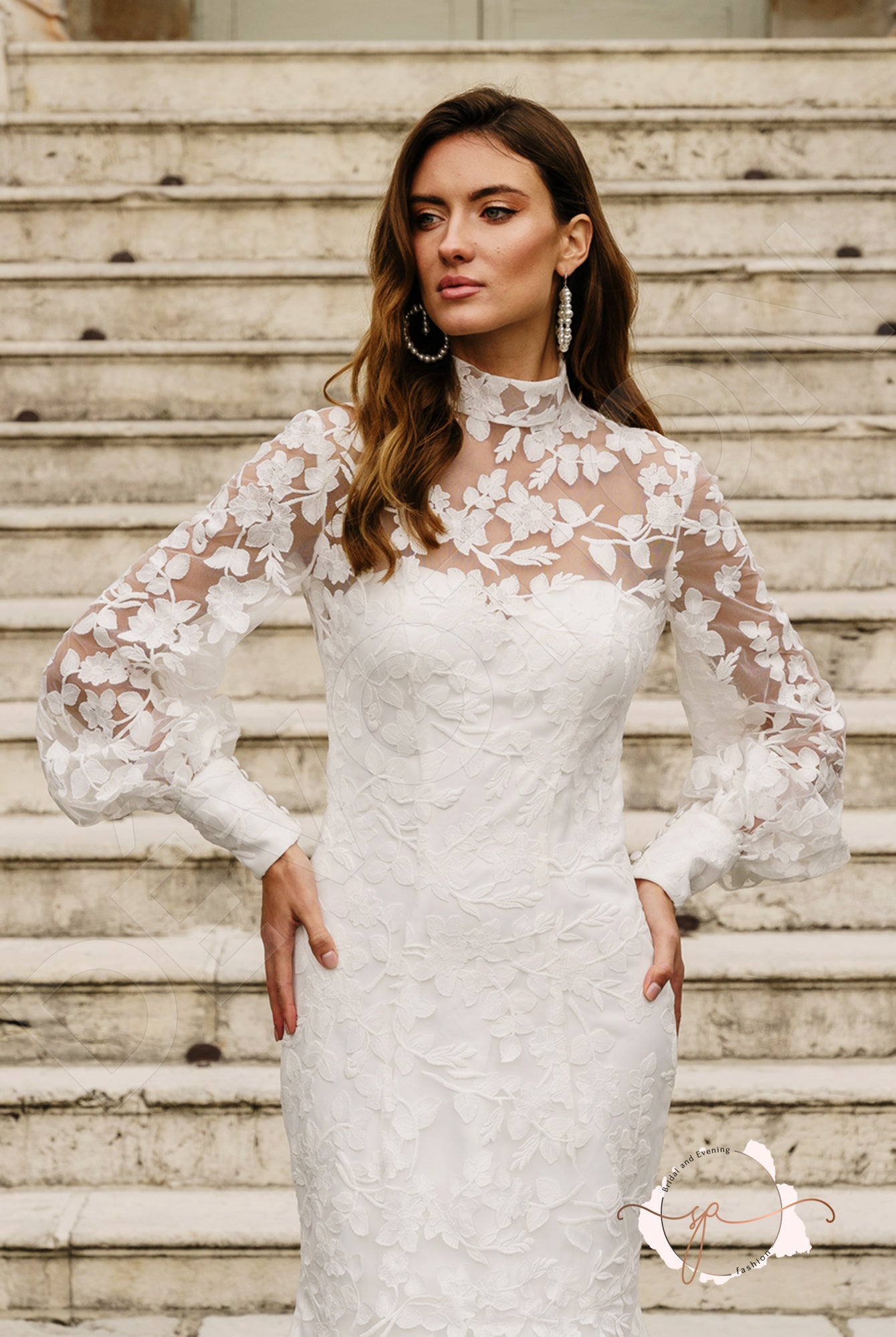 Aymora Trumpet/Mermaid High neck Milk Wedding dress