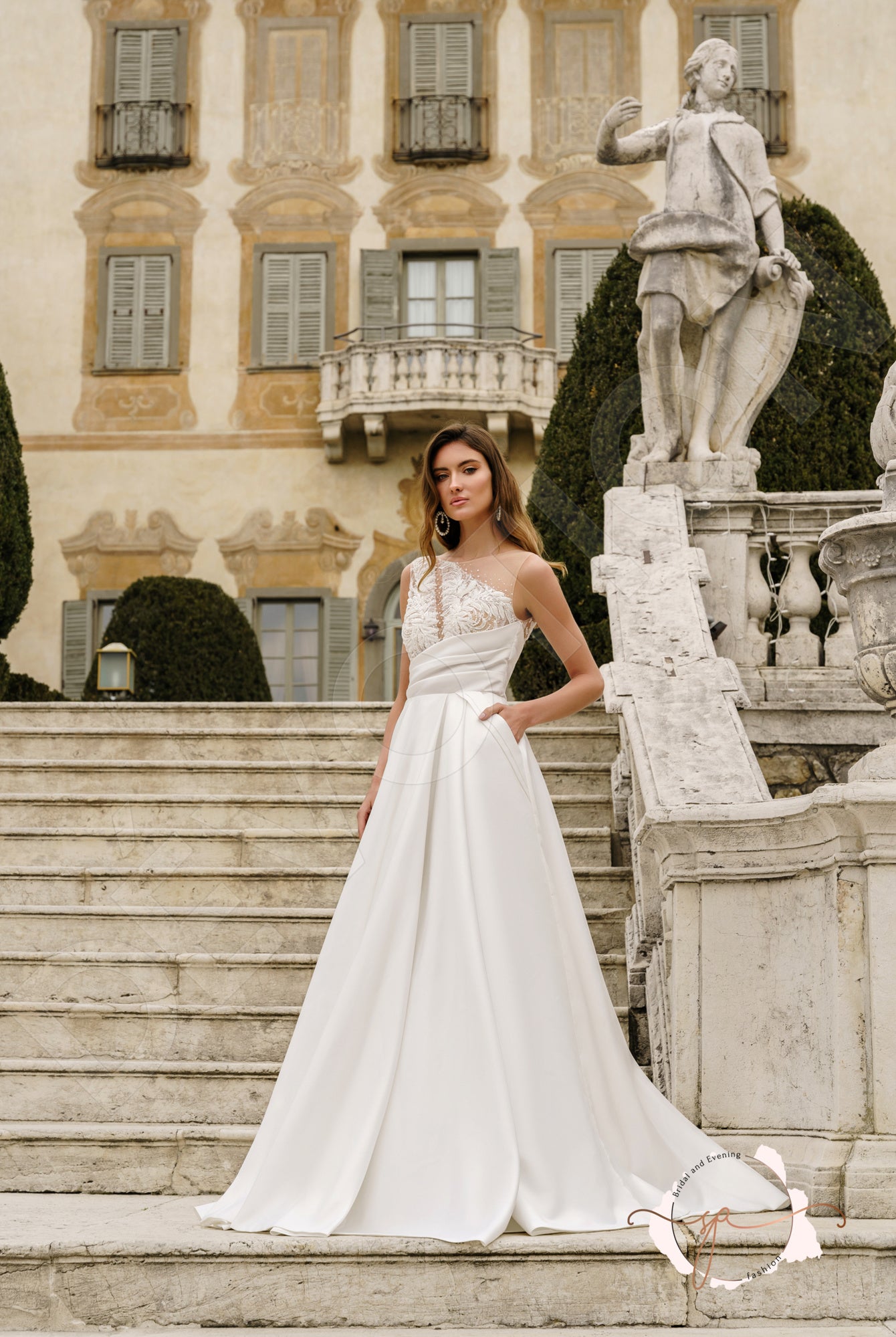 Ayne A-line Jewel Milk Wedding dress
