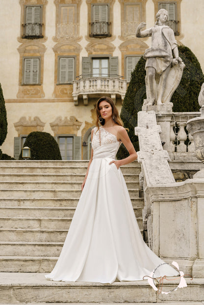 Ayne A-line Jewel Milk Wedding dress
