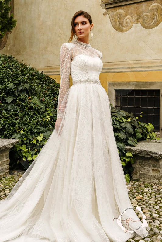 Assampta A-line High neck Milk Wedding dress