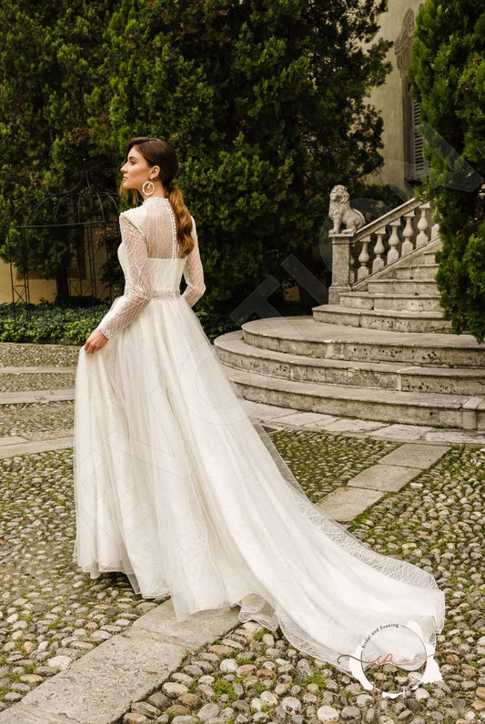 Assampta A-line High neck Milk Wedding dress