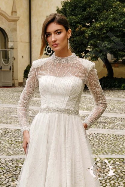 Assampta A-line High neck Milk Wedding dress