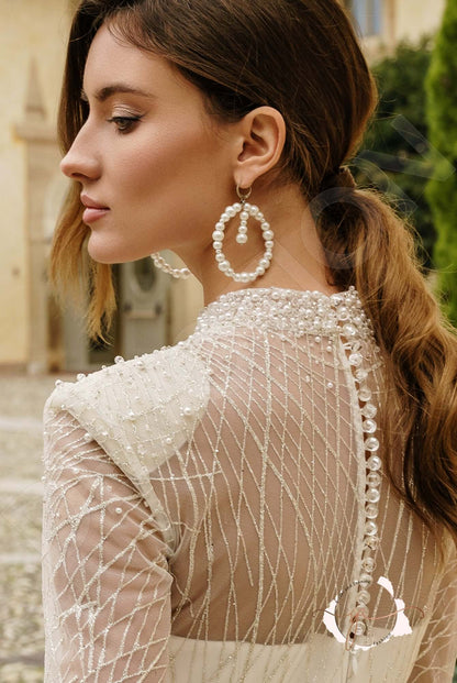 Assampta A-line High neck Milk Wedding dress