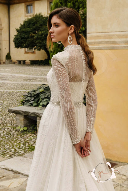 Assampta A-line High neck Milk Wedding dress