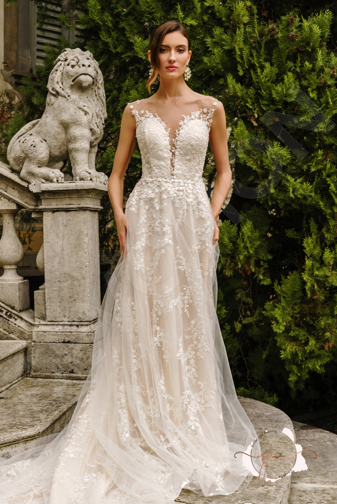 Blatnat A-line Illusion Milk Nude Wedding dress