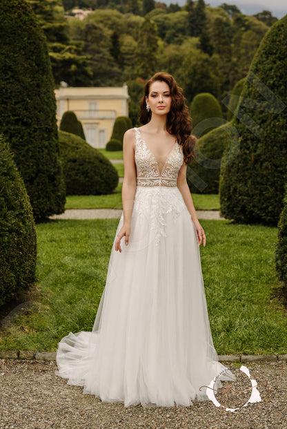 Bray A-line Deep V-neck Milk Wedding dress
