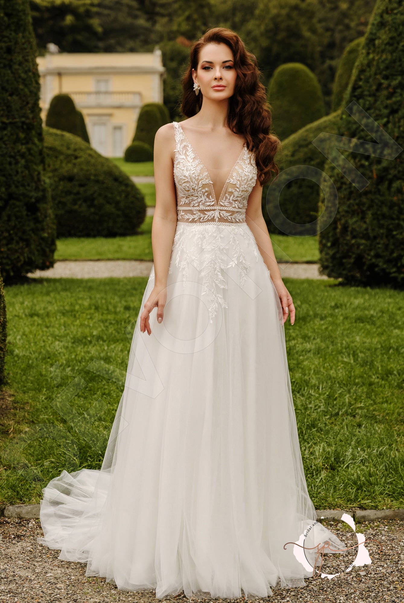 Bray A-line Deep V-neck Milk Wedding dress
