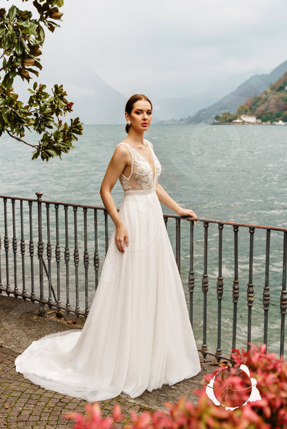 Gomleyt A-line Deep V-neck Milk Wedding dress